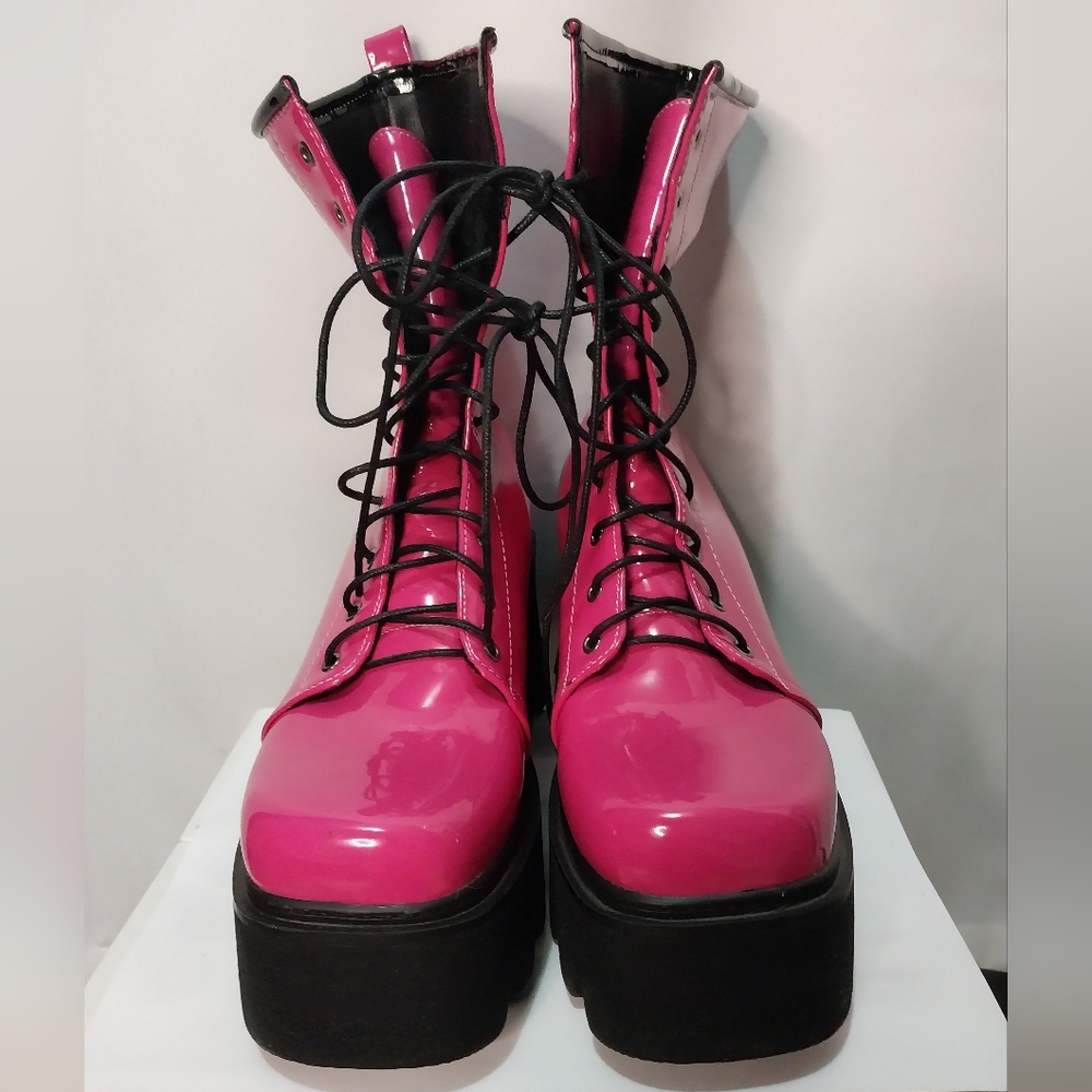 PVC hot pink combat boots. Unbranded.  Worn once.